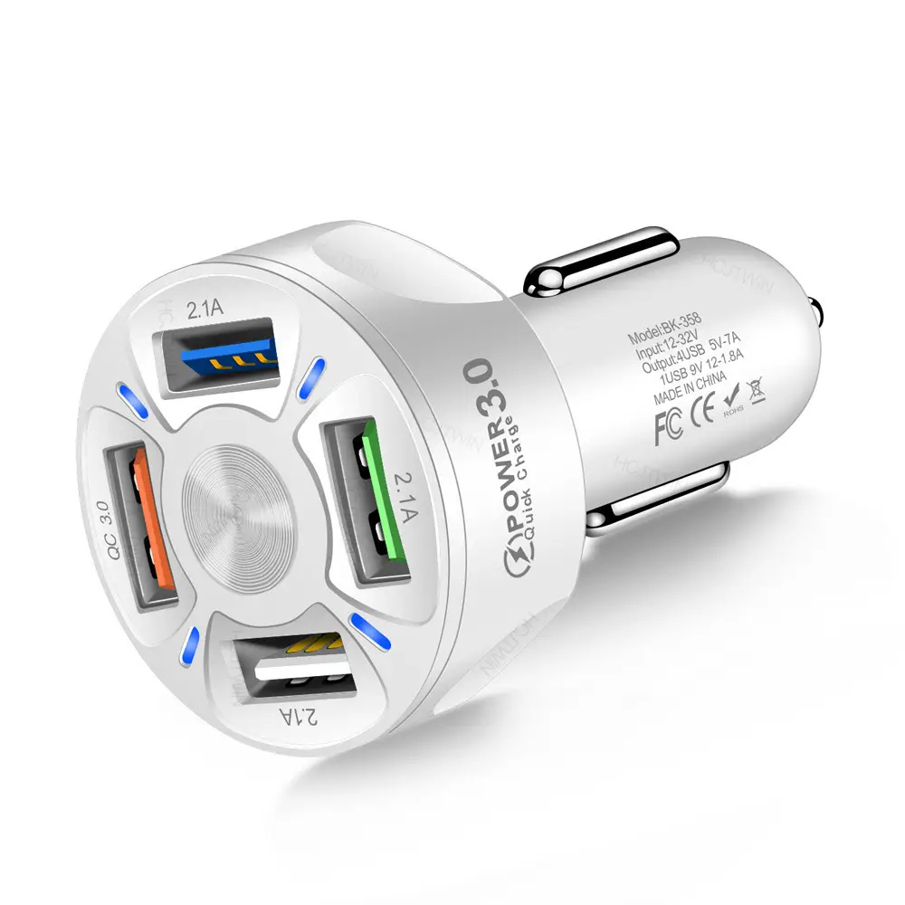 Wholesale 4USB Fast Charging Car Charger White Black