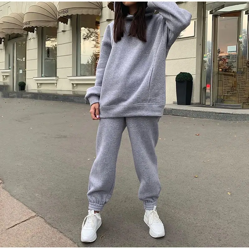 Women Pink Fleece Hooded Sweatpants Set — feature 20