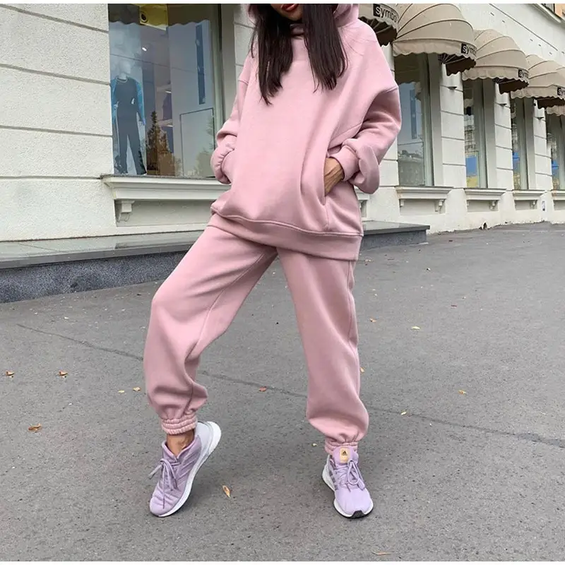 Women Pink Fleece Hooded Sweatpants Set — feature 24