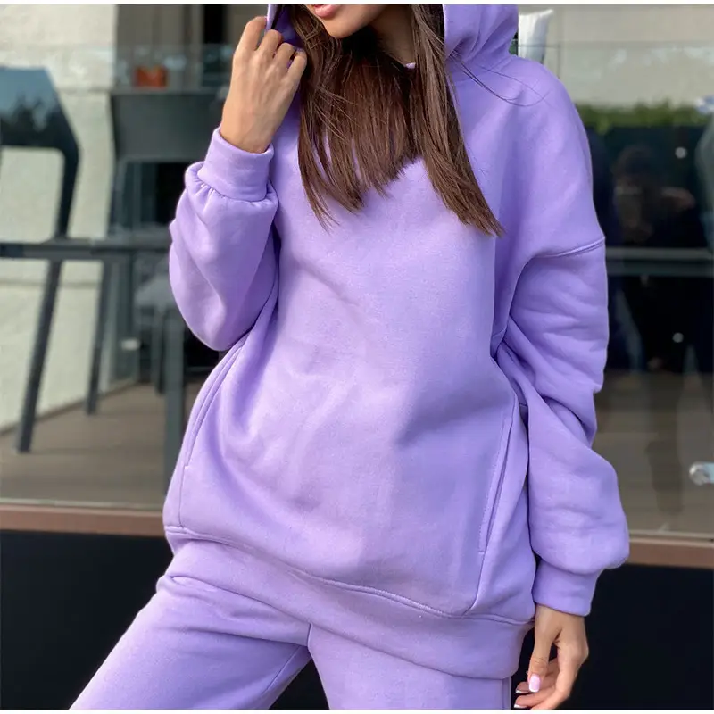 Women Pink Fleece Hooded Sweatpants Set — feature 25