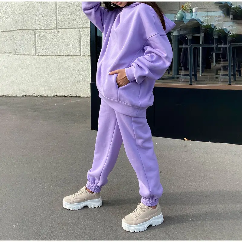 Women Pink Fleece Hooded Sweatpants Set — feature 26