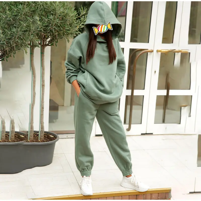 Women Pink Fleece Hooded Sweatpants Set — feature 31