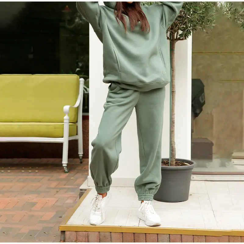 Women Pink Fleece Hooded Sweatpants Set — feature 32