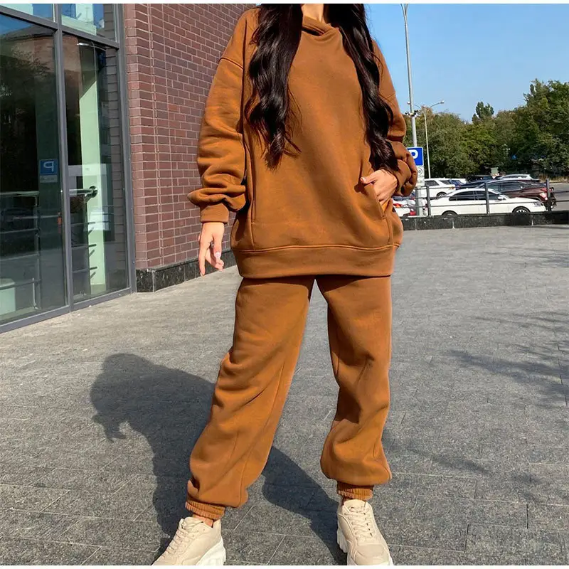 Women Pink Fleece Hooded Sweatpants Set — feature 33