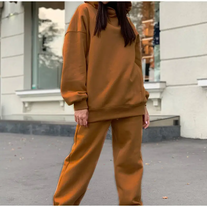 Women Pink Fleece Hooded Sweatpants Set — feature 34