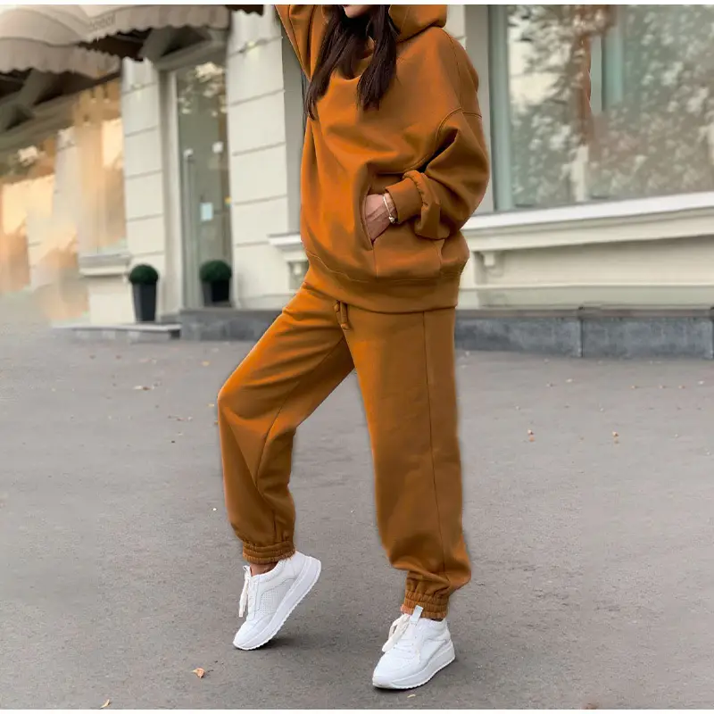 Women Pink Fleece Hooded Sweatpants Set — feature 35