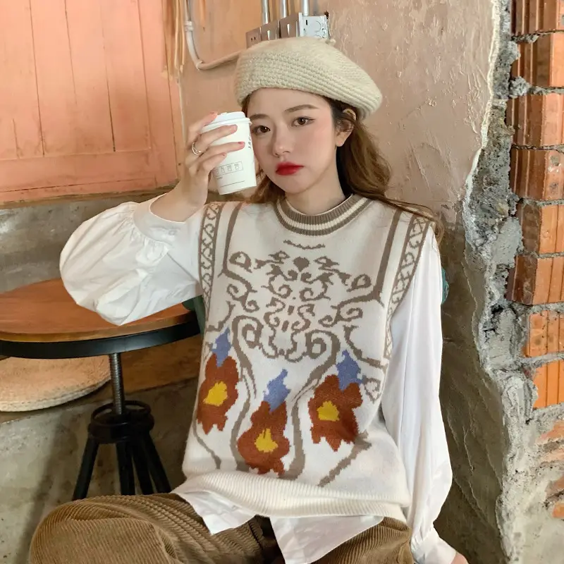 Women Korean Style Jacquard Sweater Vest Autumn Winter - Image 4