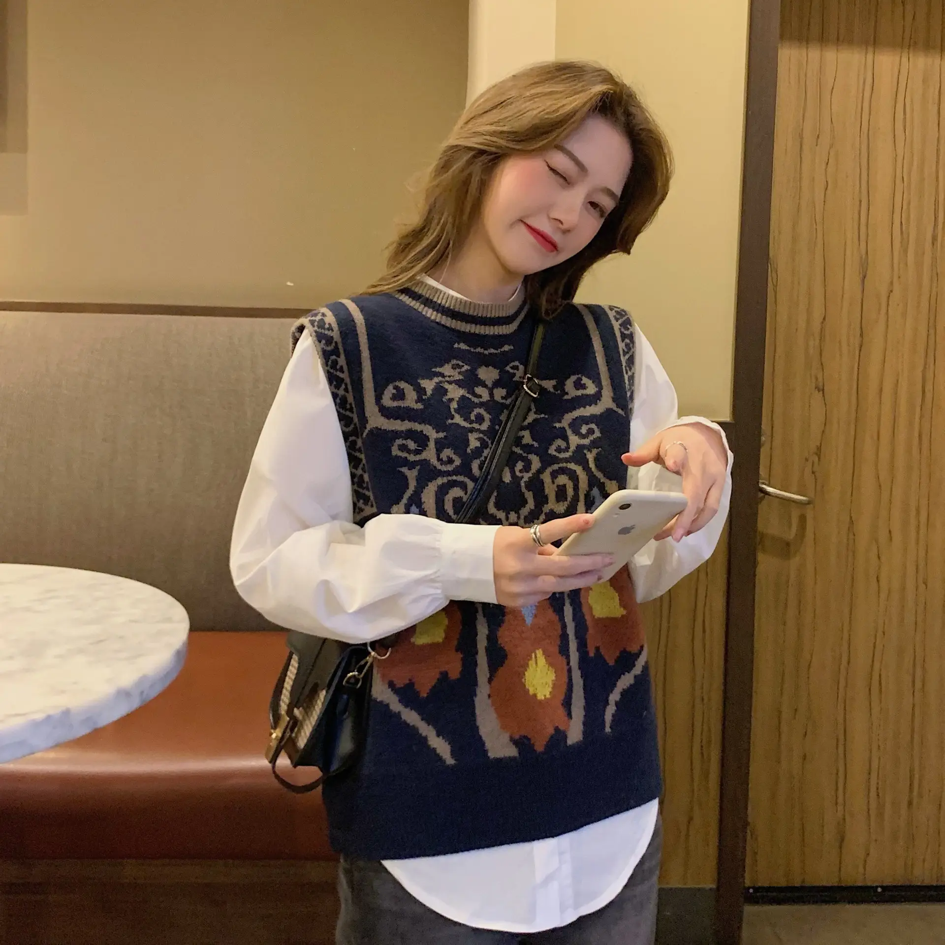 Women Korean Style Jacquard Sweater Vest Autumn Winter — feature 12