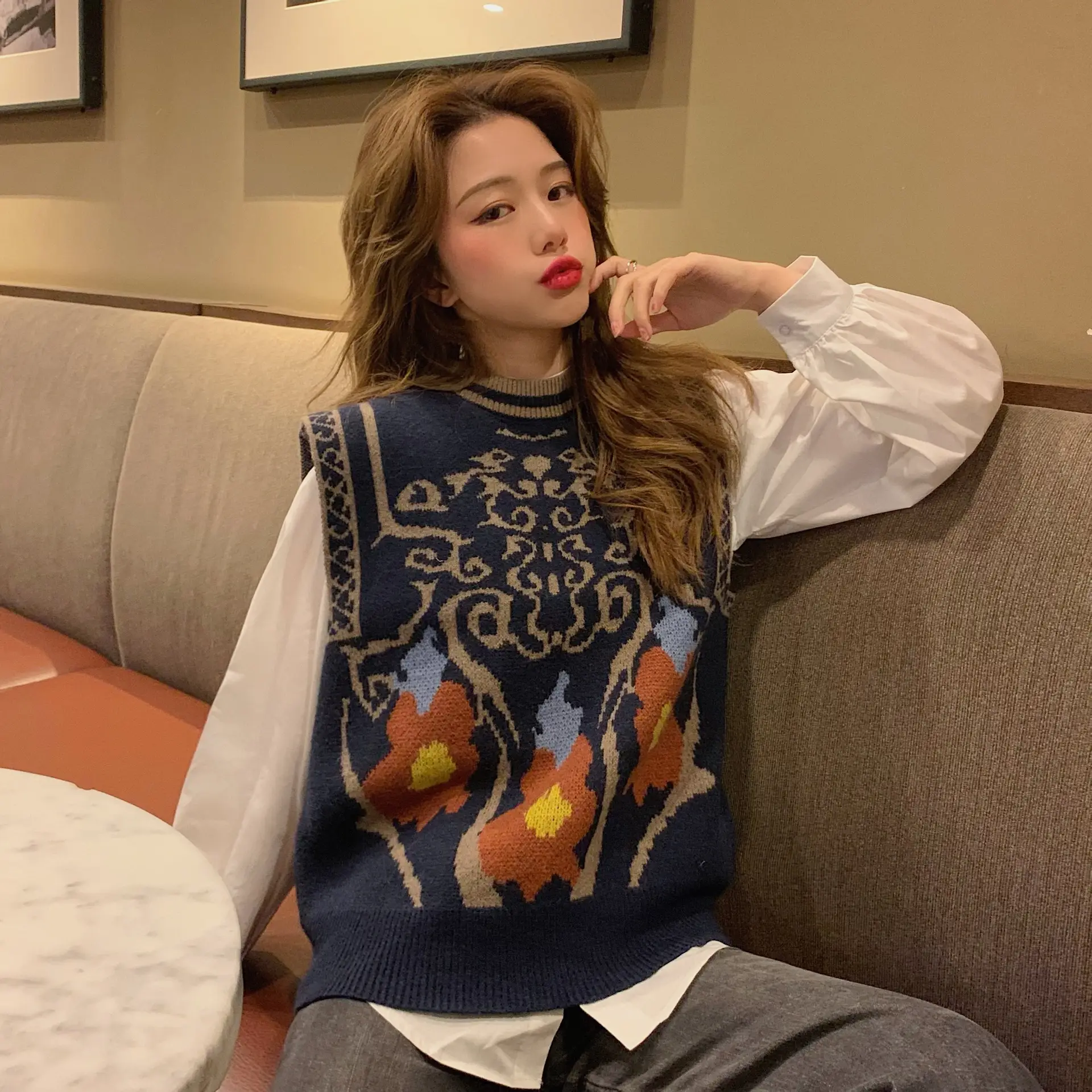 Women Korean Style Jacquard Sweater Vest Autumn Winter — feature 13