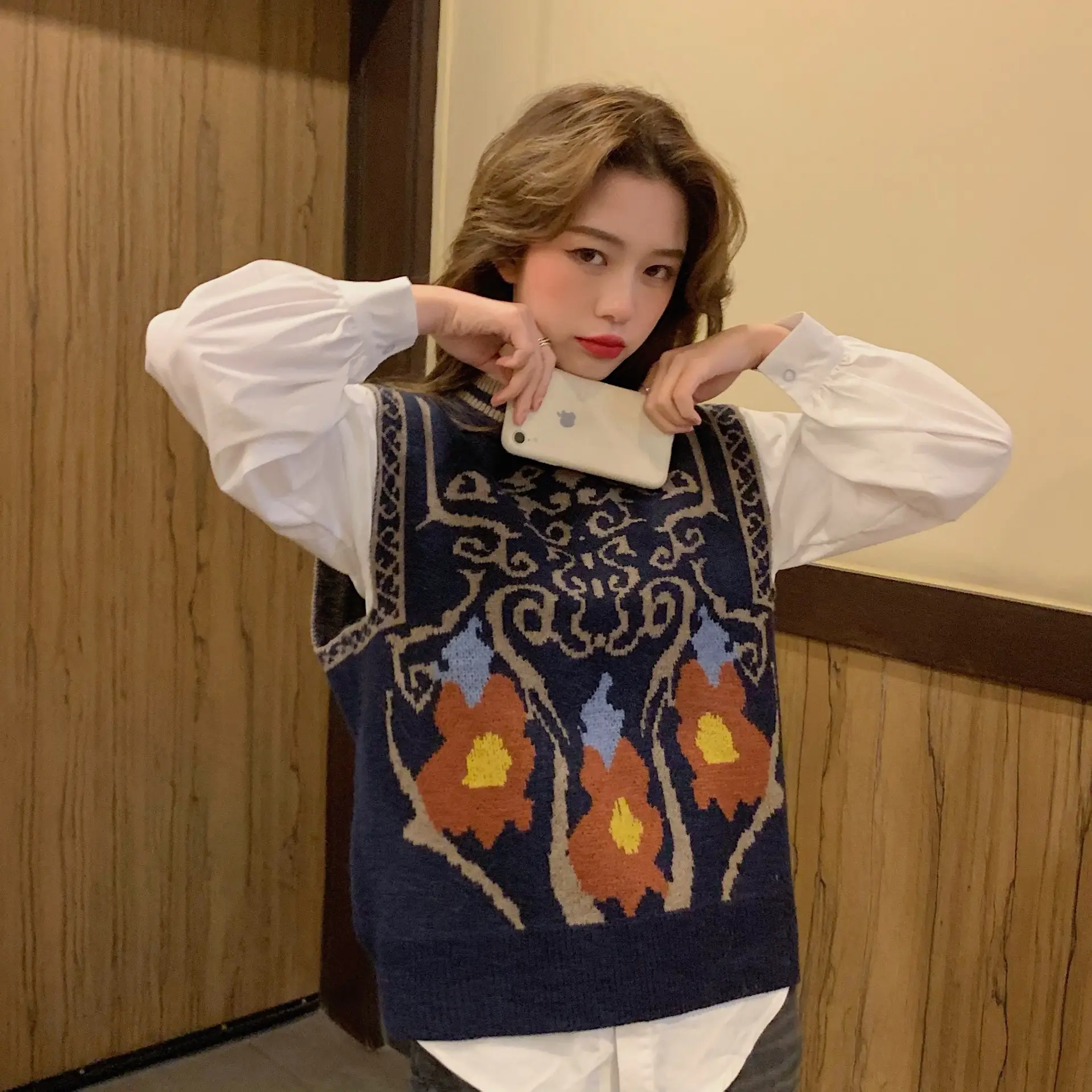 Women Korean Style Jacquard Sweater Vest Autumn Winter — feature 14