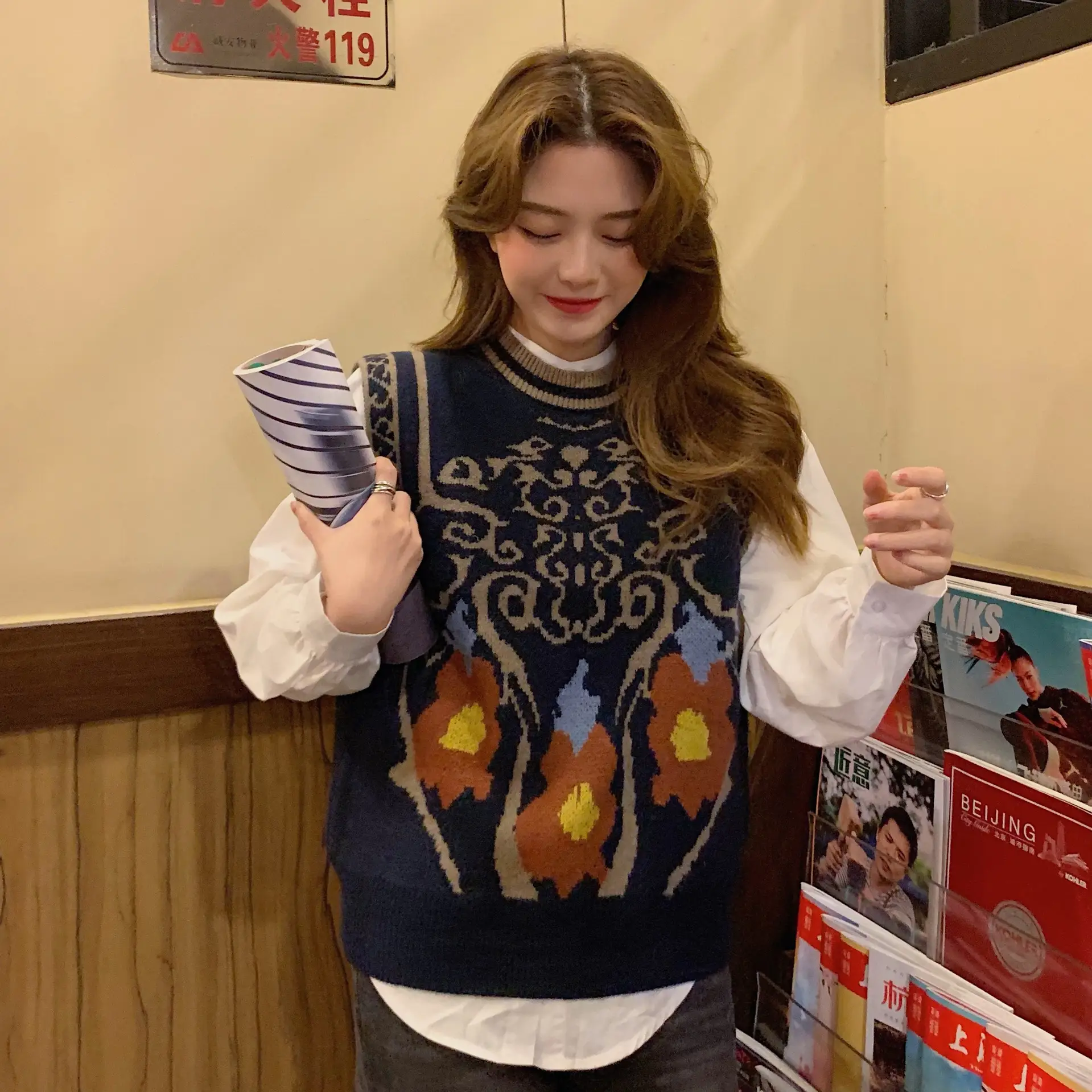 Women Korean Style Jacquard Sweater Vest Autumn Winter — feature 16
