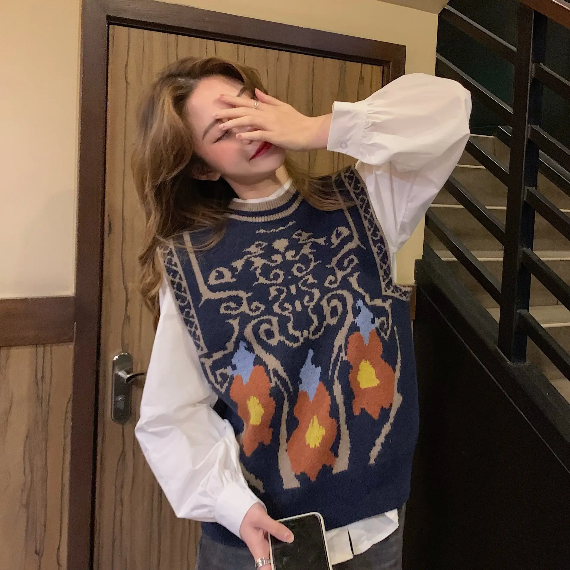 Women Korean Style Jacquard Sweater Vest Autumn Winter — feature 17