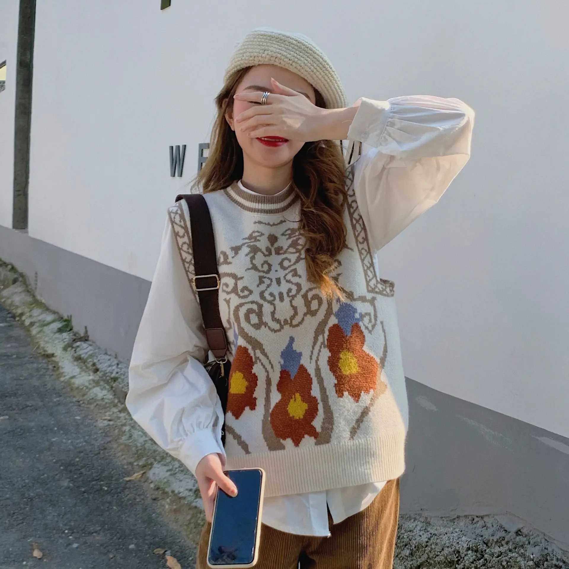 Women Korean Style Jacquard Sweater Vest Autumn Winter — feature 4