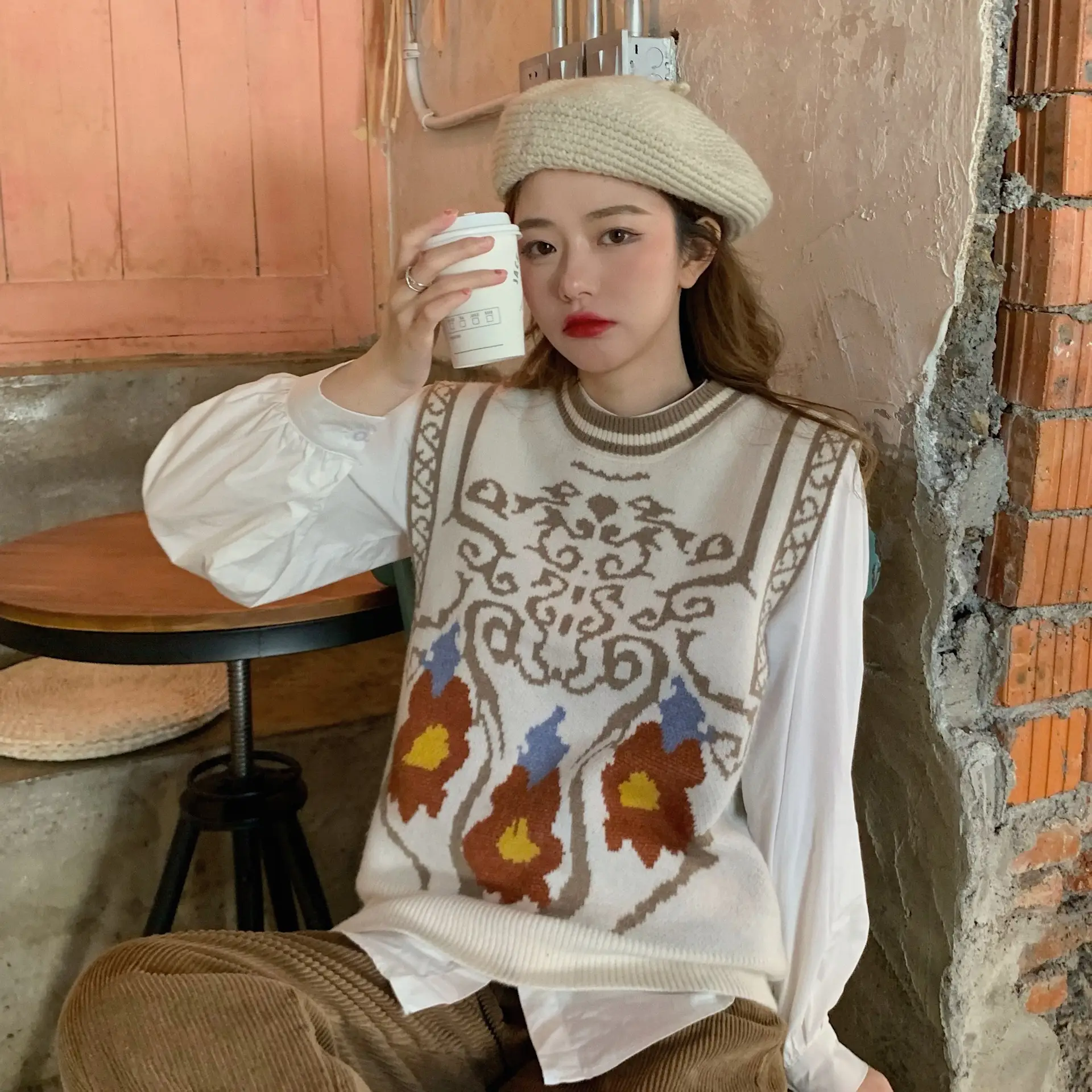 Women Korean Style Jacquard Sweater Vest Autumn Winter — feature 6