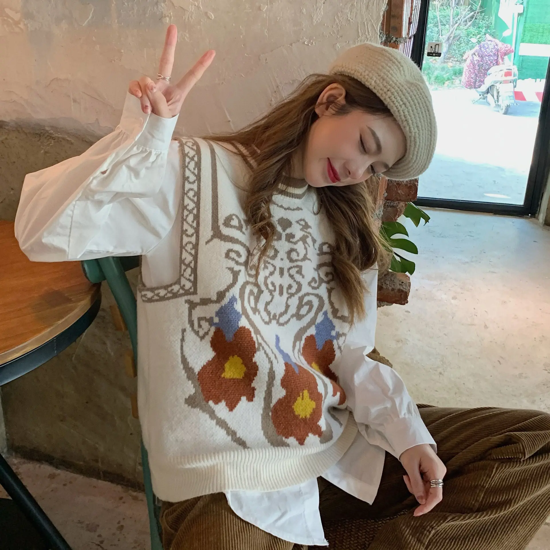 Women Korean Style Jacquard Sweater Vest Autumn Winter — feature 8