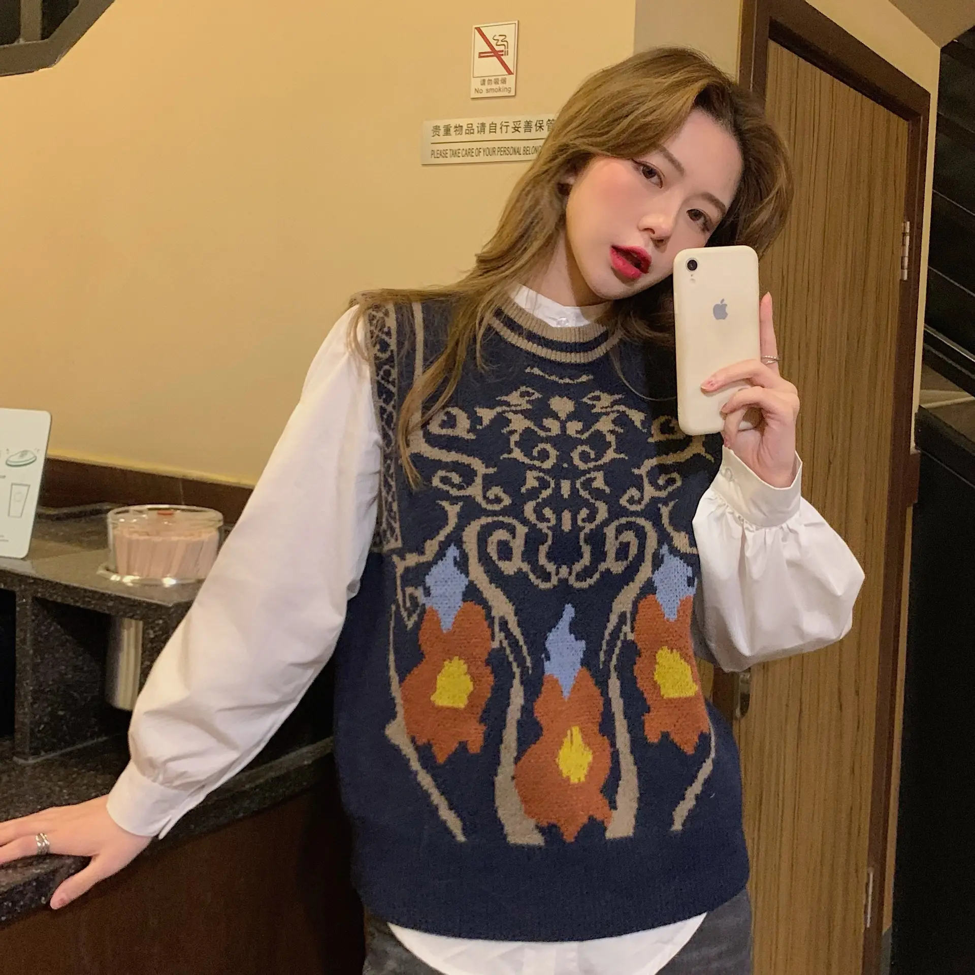 Women Korean Style Jacquard Sweater Vest Autumn Winter - Image 2