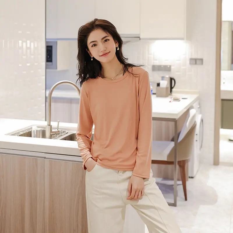 Women Brown Long Sleeve T-Shirt 2021 Autumn Slim Fit - Image 7