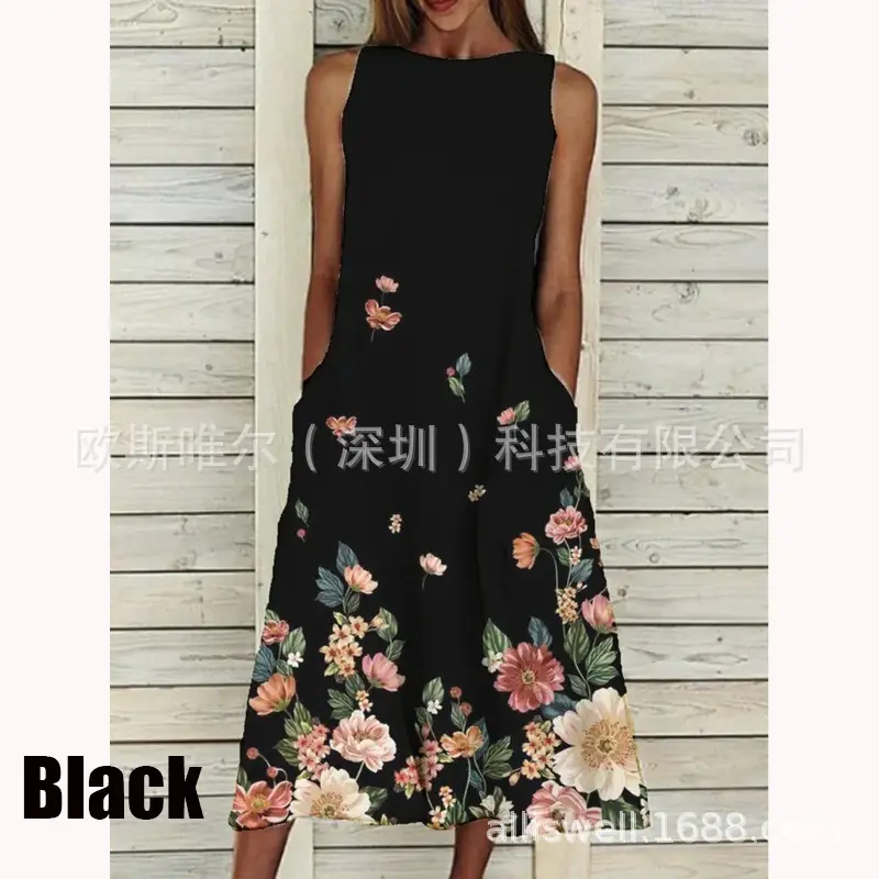 Women's Floral Print Sleeveless Dress White Summer - Image 10