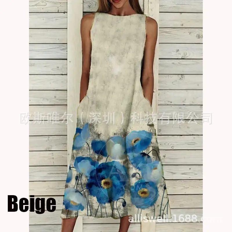 Women's Floral Print Sleeveless Dress White Summer - Image 11