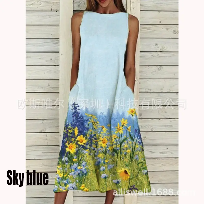 Women's Floral Print Sleeveless Dress White Summer - Image 13