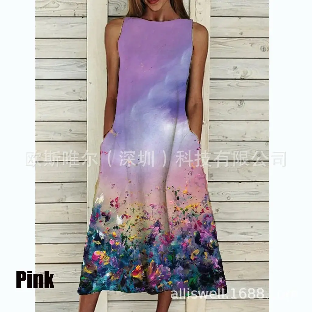 Women's Floral Print Sleeveless Dress White Summer - Image 14