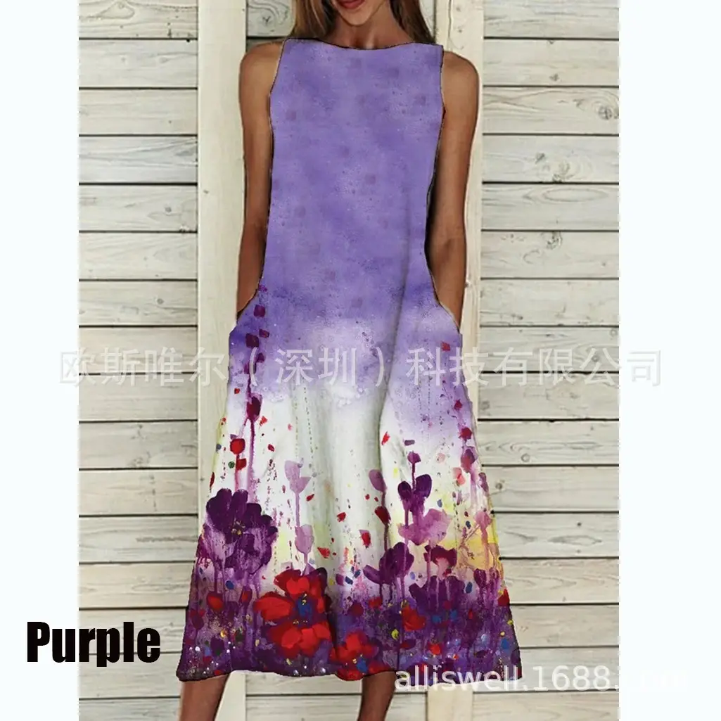 Women's Floral Print Sleeveless Dress White Summer - Image 18
