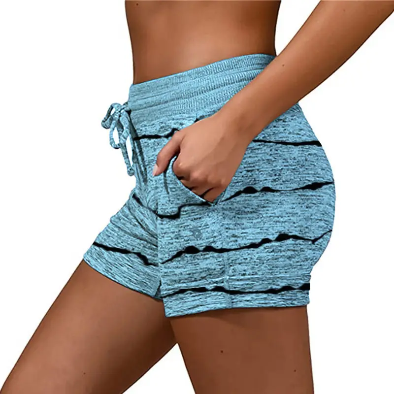 Women's 2025 Export Yoga Shorts Blue Marned Drawstring Waist - Image 15