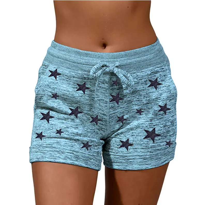 Women's 2025 Export Yoga Shorts Blue Marned Drawstring Waist - Image 12