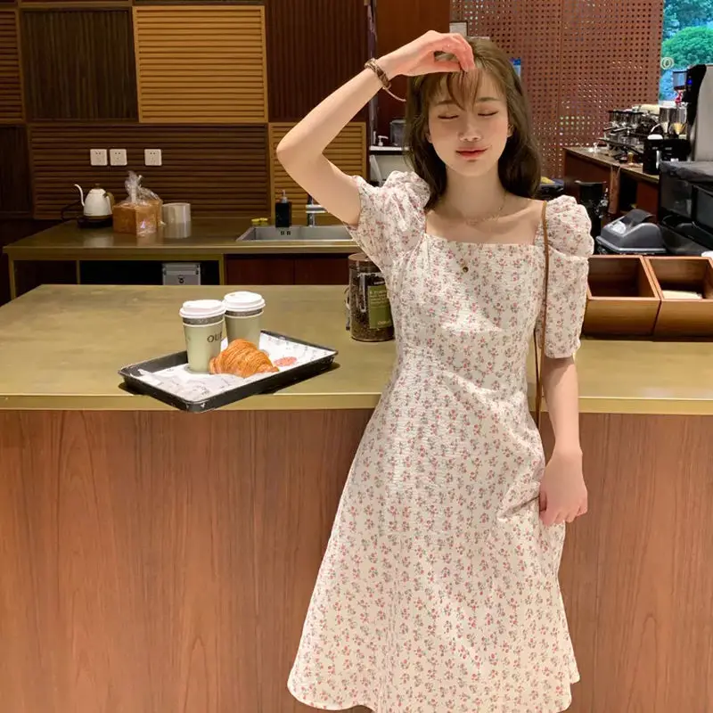 Women's Floral Crossbody Dress Square Neck Slimming Mid Length - Image 3