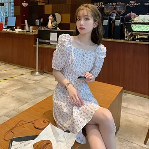 Women's Floral Crossbody Dress Square Neck Slimming Mid Length - Image 5