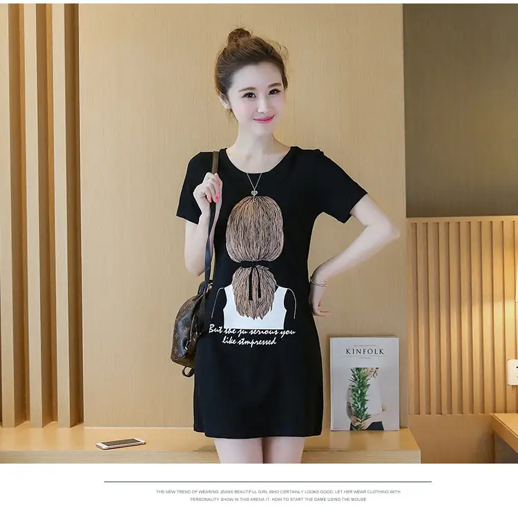 Women Black Printed T-Shirt Mid Length Short Sleeve 2025 — feature 10