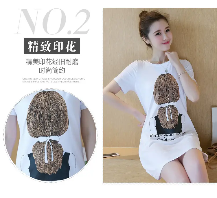 Women Black Printed T-Shirt Mid Length Short Sleeve 2025 — feature 3