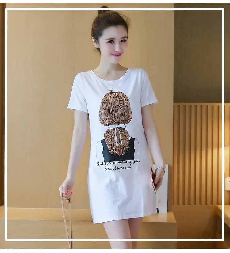 Women Black Printed T-Shirt Mid Length Short Sleeve 2025 — feature 6