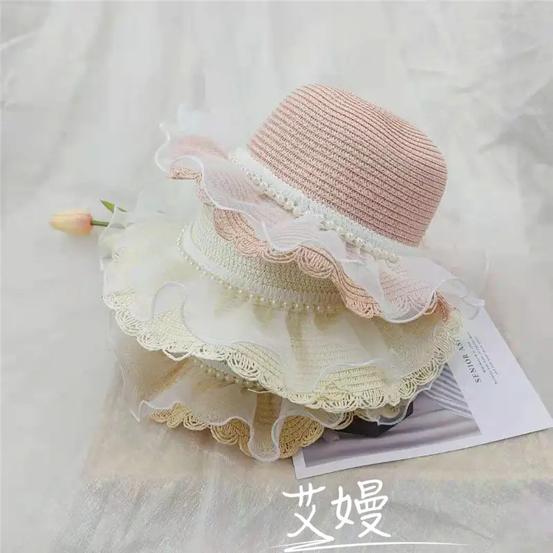 Girls Straw Hat Sun Hat Princess Bag Beach Hat - Image 12