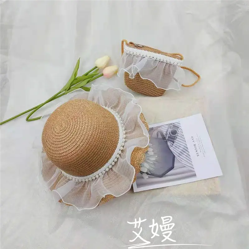 Girls Straw Hat Sun Hat Princess Bag Beach Hat - Image 10