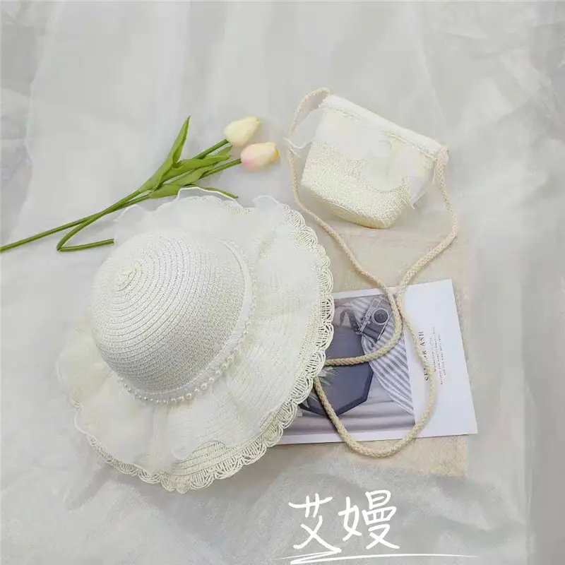 Girls Straw Hat Sun Hat Princess Bag Beach Hat - Image 6