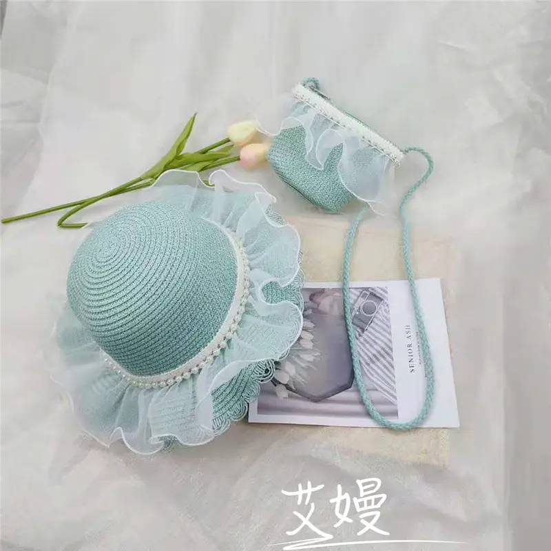 Girls Straw Hat Sun Hat Princess Bag Beach Hat - Image 8
