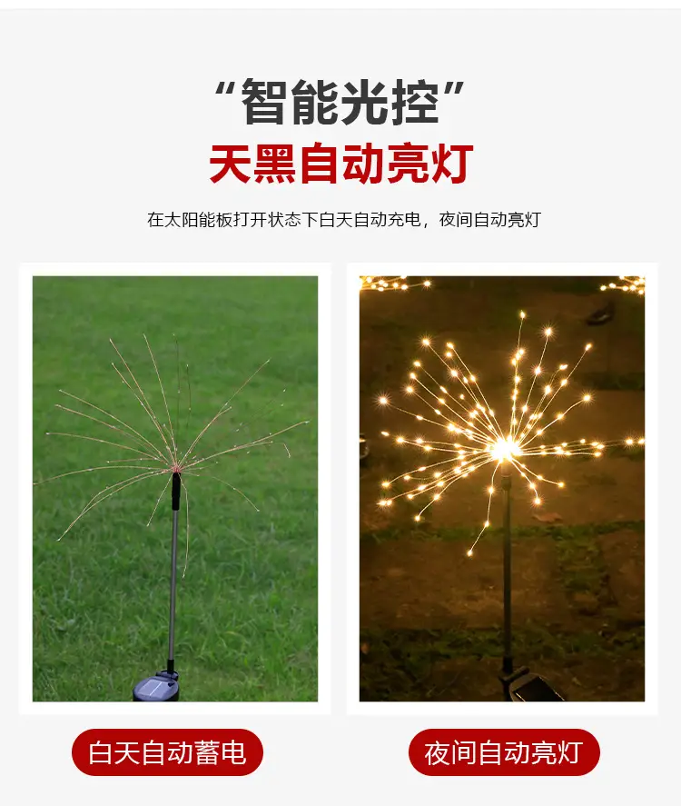 Solar Powered Outdoor Fireworks Lights Ip65 Waterproof — feature 4