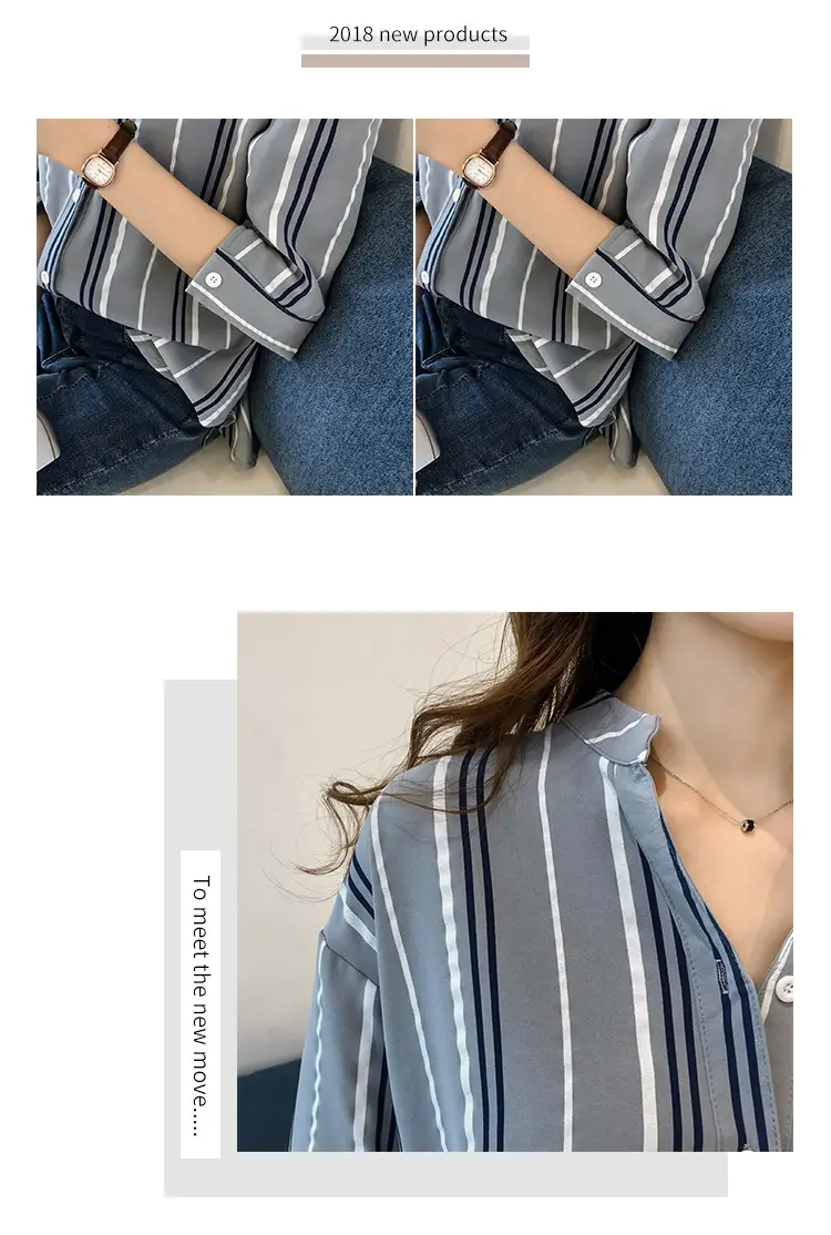 Women Korean Style Striped Shirt Large Size 3Q Sleeve V Neck — feature 6