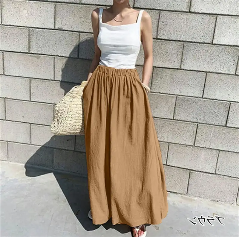 Wide Leg Pants for Women 2025 Cotton Yellow - Image 12