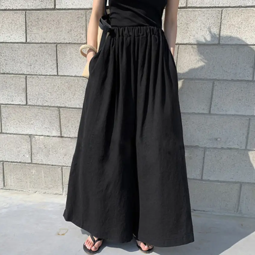 Wide Leg Pants for Women 2025 Cotton Yellow - Image 3