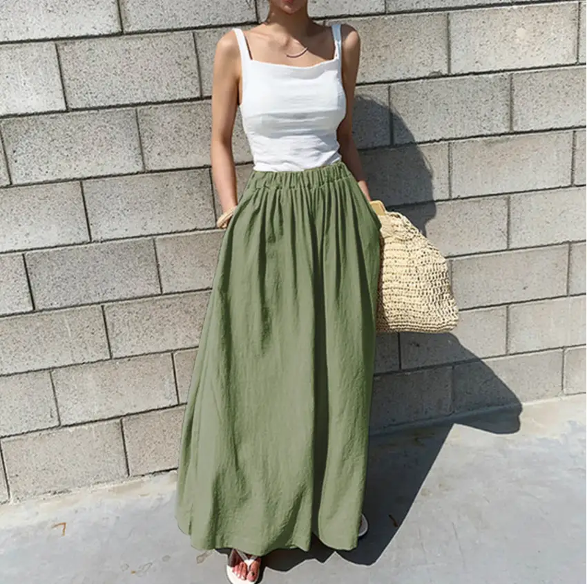 Wide Leg Pants for Women 2025 Cotton Yellow - Image 6