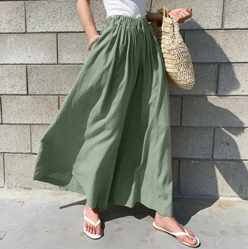 Wide Leg Pants for Women 2025 Cotton Yellow - Image 7