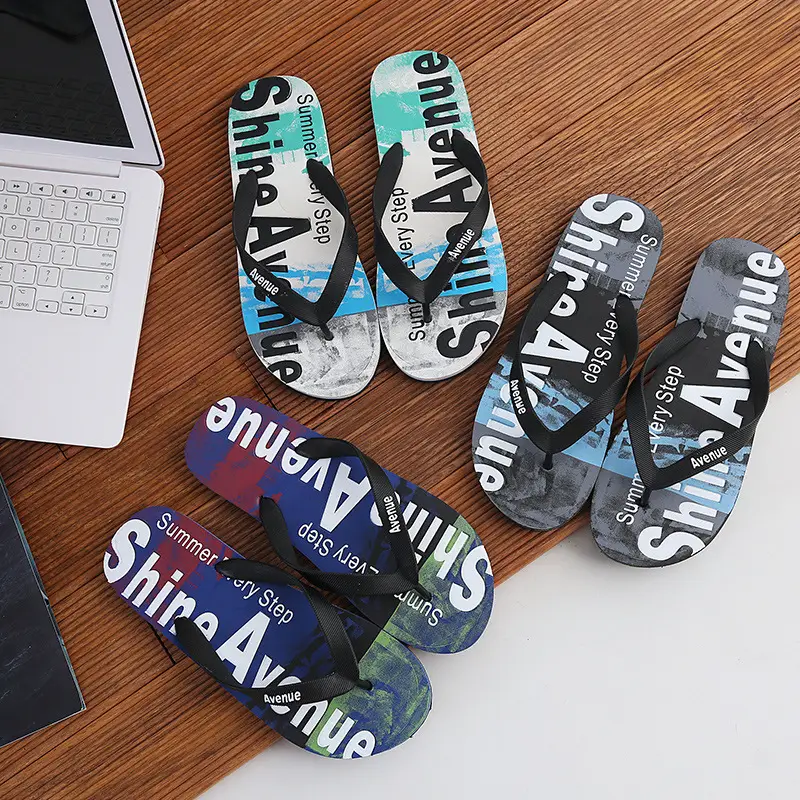 Men's Printed Flip Flops Summer Casual Black
