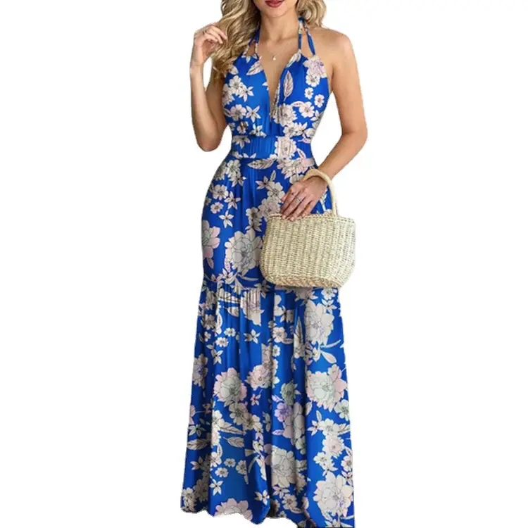 2023 Printed Backless Long Dress Green Floral - Image 8