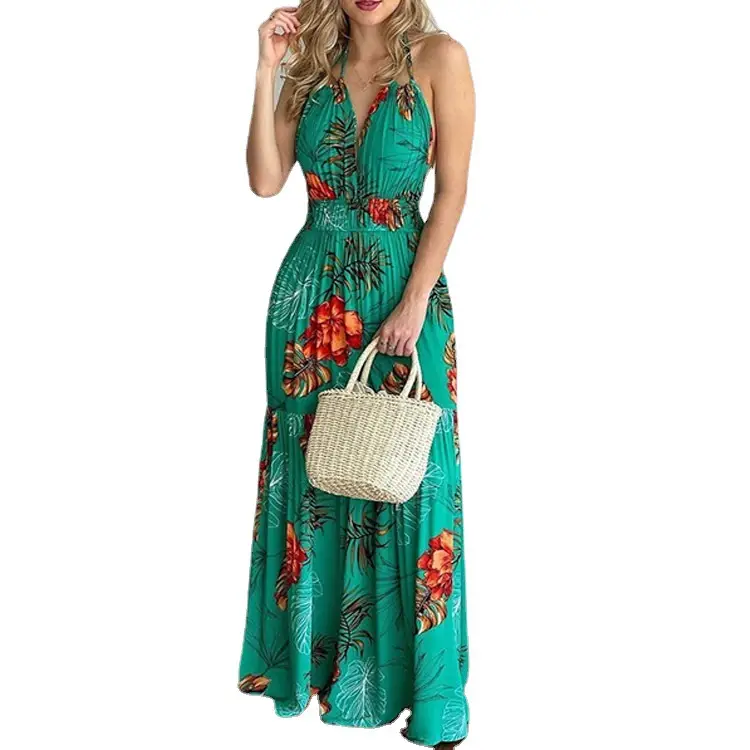 2023 Printed Backless Long Dress Green Floral - Image 10