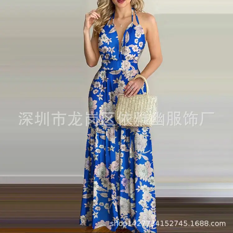 2023 Printed Backless Long Dress Green Floral - Image 4