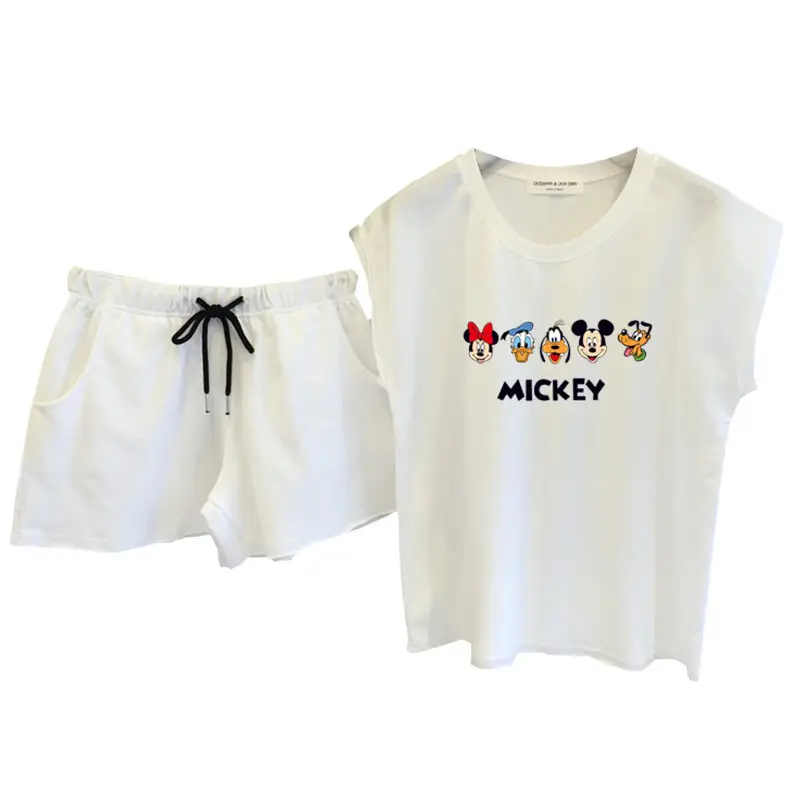 Women 2Pc Mickey Print Grey Shorts Set Summer