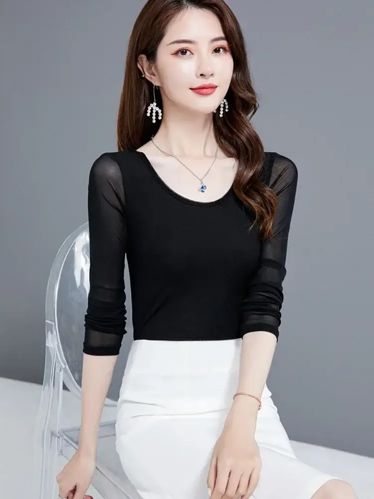 Black Korean Style Women's Top Sleeve T-Shirt 2021 - Image 4