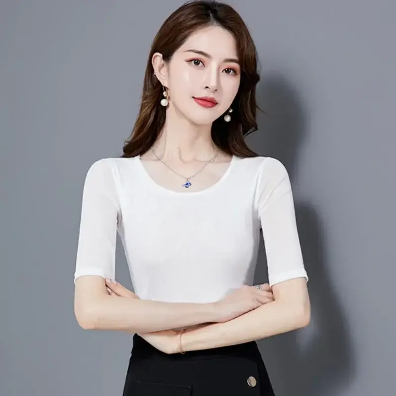 Black Korean Style Women's Top Sleeve T-Shirt 2021 - Image 40